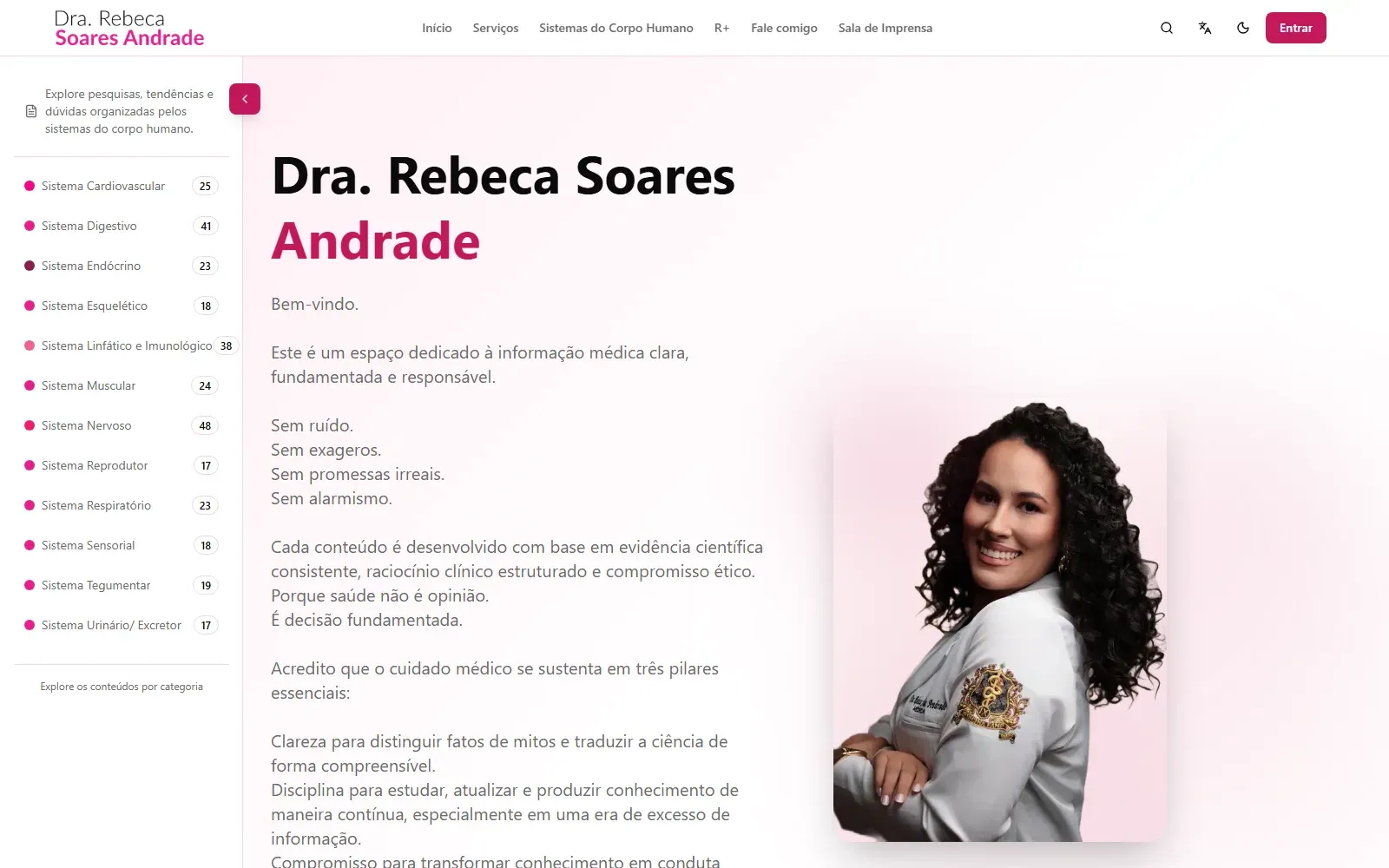 Dra. Rebeca Soares Andrade — a ten-language medical brand platform